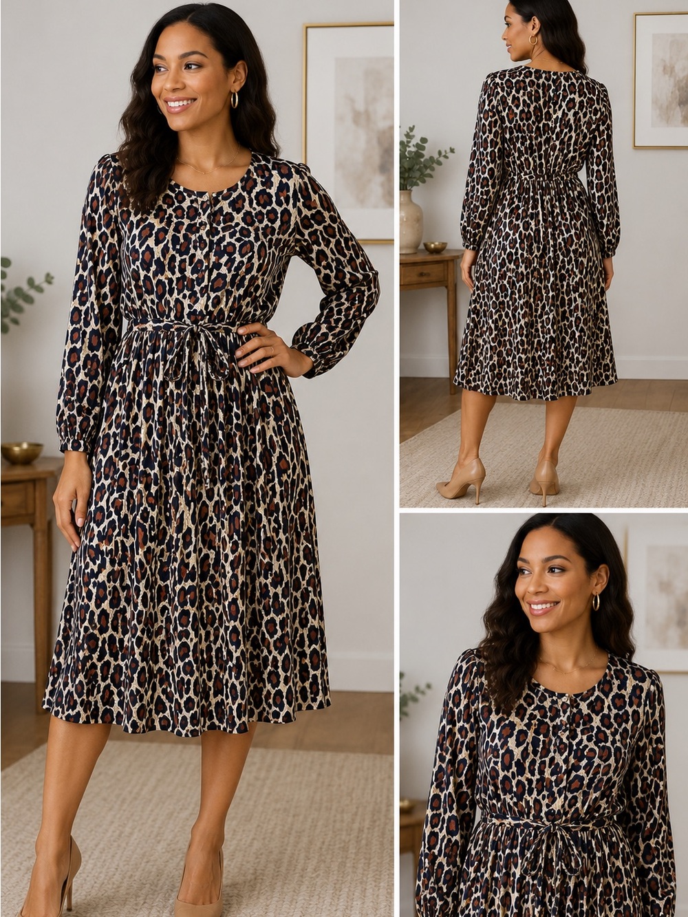 Wild Elegance Long Sleeve Leopard Dress